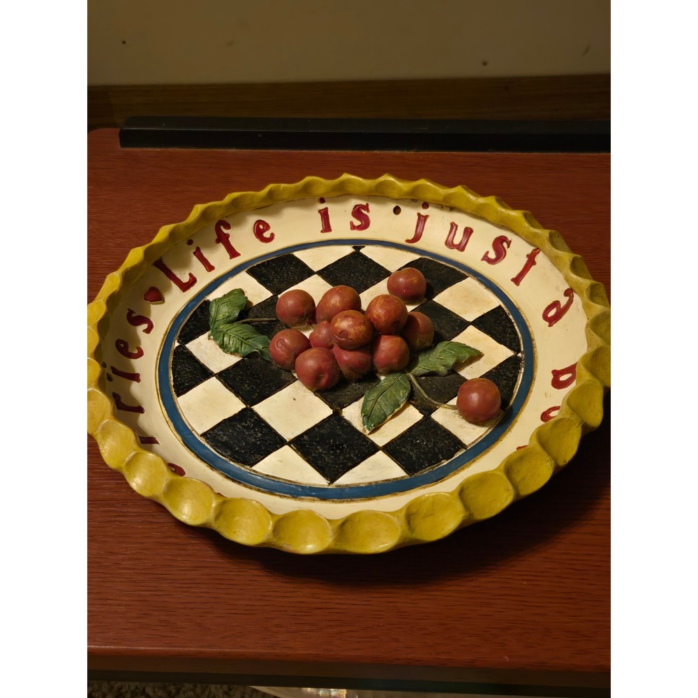 Life Is Just A Bowl Of Cherries 3D Decorative Wall Plate Checkered Scalloped Rim